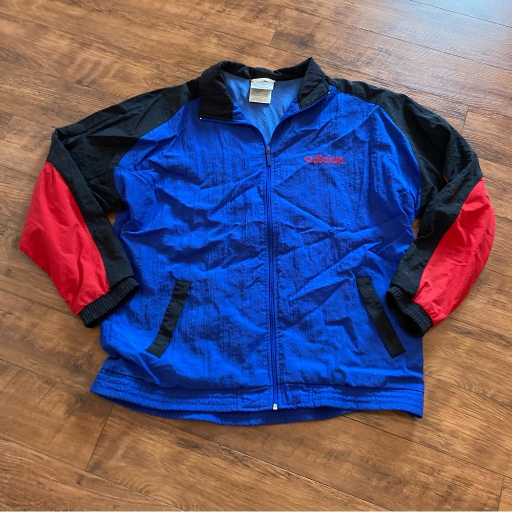 RARE Vintage Adidas Jacket Coat Big Logo Multi Color Windbreaker Size XL Retro